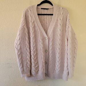 Jenni Kayne Cocoon Cable Knit Beige Alpaca Merino Wool Cardigan Sz Xs Oversized